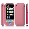 Housse coque étui silicone avec bouton tactile pour Apple Iphone 3G/3GS couleur rose + Stylet luxe