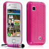 Housse coque gel damier transparent Samsung Wave 575 S5750 couleur rose + stylet + film