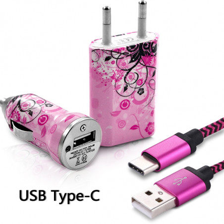 Chargeur Secteur Voiture Câble USB Type C motif HF08 pour ZTE Axon 7