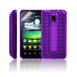 Housse étui coque souple tressée violet LG Optimus 2X + Film écran