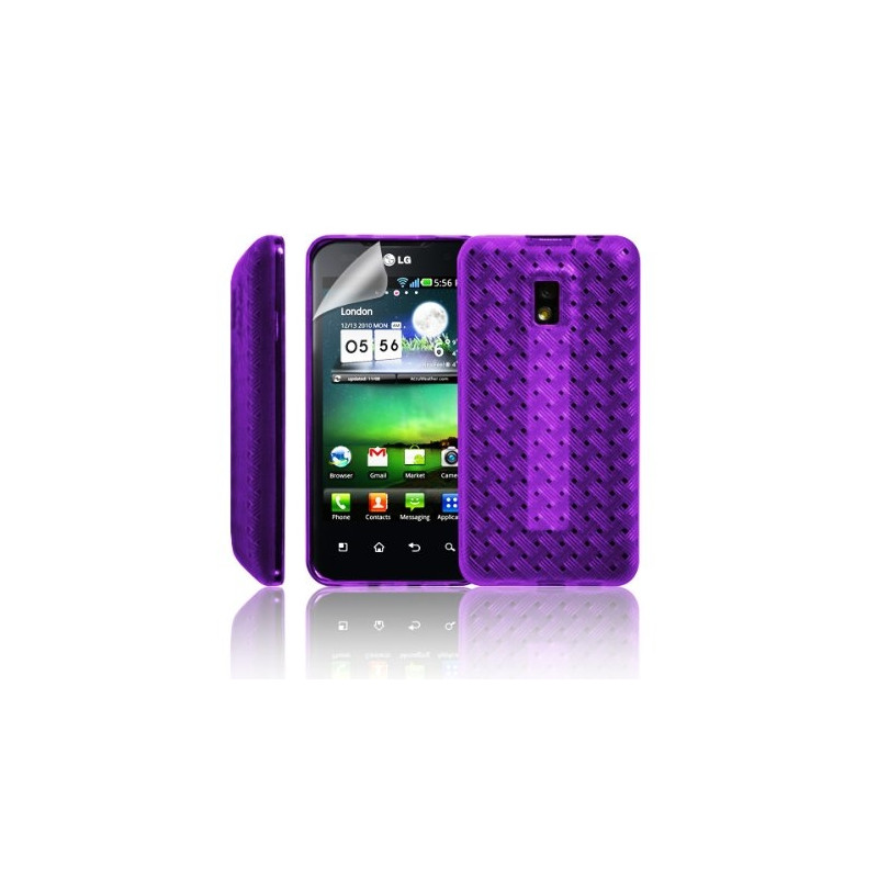 Housse étui coque souple tressée violet LG Optimus 2X + Film écran