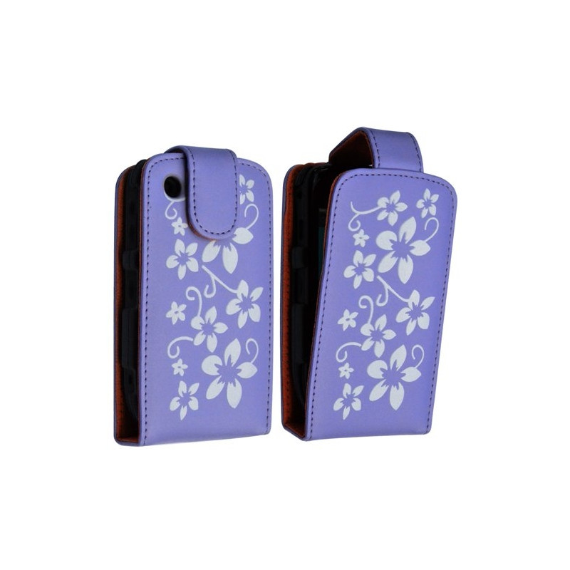 Housse coque étui violet motif fleurs pour Blackberry Curve 8520 + film de protection