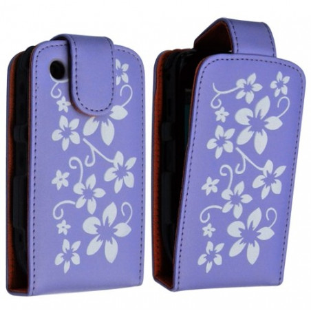 Housse coque étui violet motif fleurs pour Blackberry Curve 8520 + film de protection