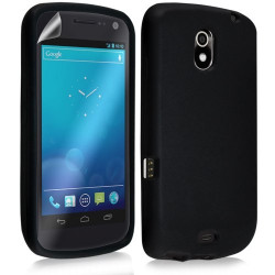 Housse étui coque en silicone pour Samsung Galaxy Nexus couleur noir + film écran