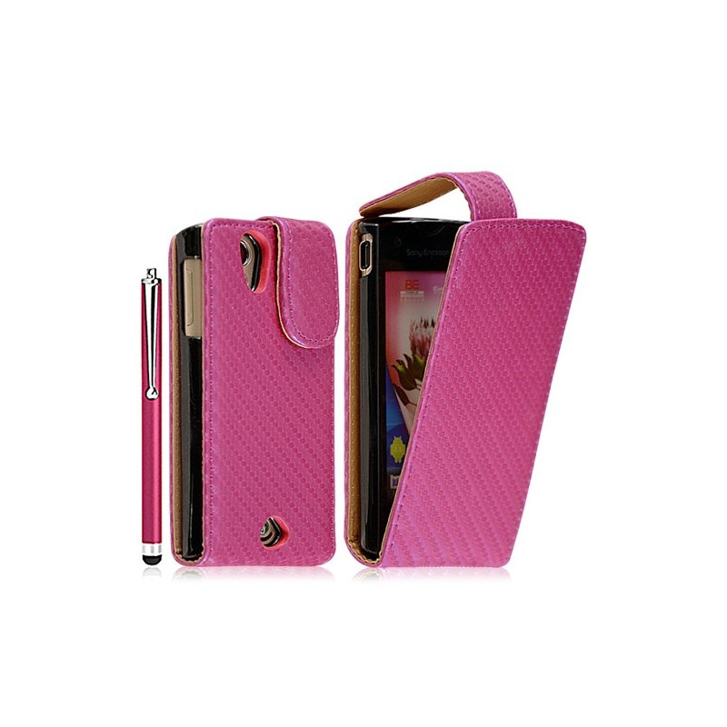 Housse coque étui pour Sony Ericsson Xperia Ray motif gaufré couleur rose fuschia + stylet luxe + film