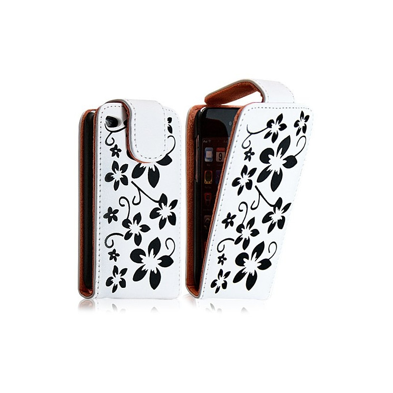 Housse coque étui pour Apple Ipod 4G couleur blanc avec motifs fleurs + film protection écran