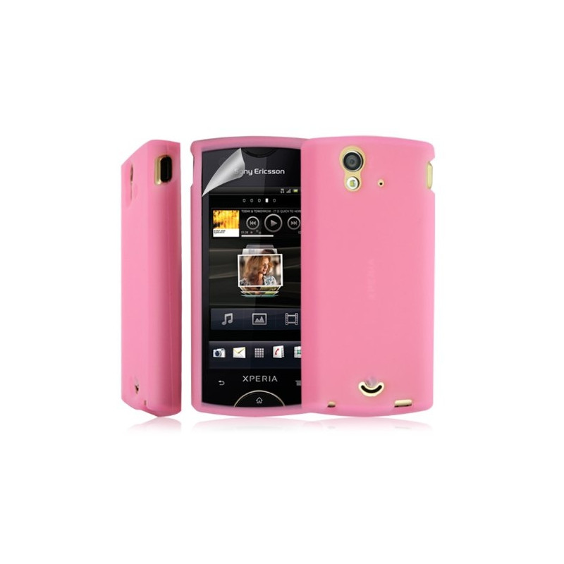 Coque étui housse en Silicone pour Sony Ericsson Xperia Ray couleur rose + film écran