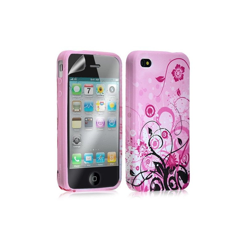 Housse étui coque en gel pour Apple Iphone 4 / 4S avec motifs + film protecteur