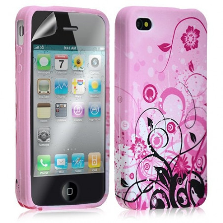 Housse étui coque en gel pour Apple Iphone 4 / 4S avec motifs + film protecteur