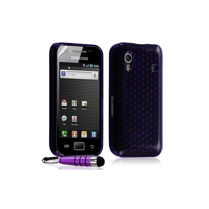 Housse étui coque gel diamant pour Samsung Galaxy Ace S5830 couleur violet + Mini stylet