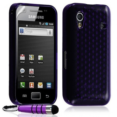 Housse étui coque gel diamant pour Samsung Galaxy Ace S5830 couleur violet + Mini stylet