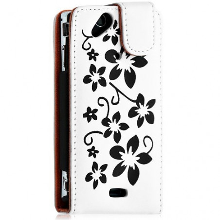 Housse coque étui pour Sony Ericsson Xperia x12 Arc / Arc S motif fleurs couleur blanc