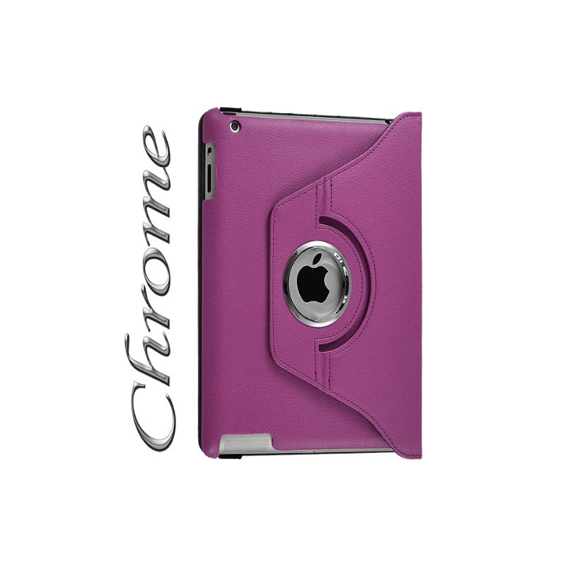 Housse coque étui pour Apple Ipad 2 de luxe avec sytème de rotation à 360 degrès style Chrome couleur violet