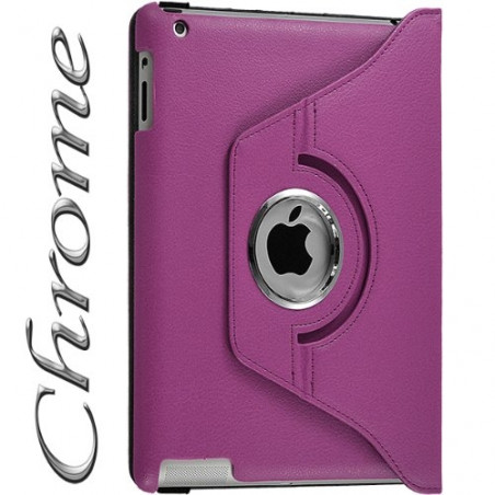 Housse coque étui pour Apple Ipad 2 de luxe avec sytème de rotation à 360 degrès style Chrome couleur violet