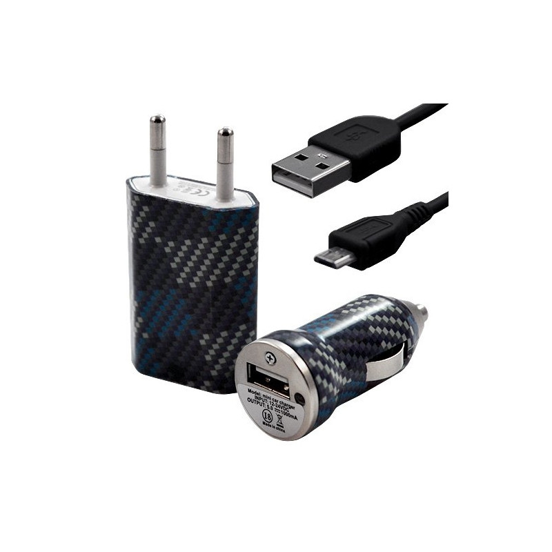 Mini Chargeur 3en1 Auto et Secteur USB avec câble data avec motif CV04 pour SonyEricsson : / Vivaz / Vivaz pro / Xperia PLAY / 