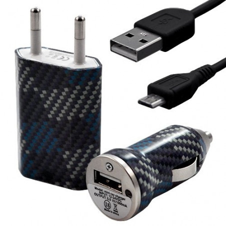 Mini Chargeur 3en1 Auto et Secteur USB avec câble data avec motif CV04 pour SonyEricsson : / Vivaz / Vivaz pro / Xperia PLAY / 