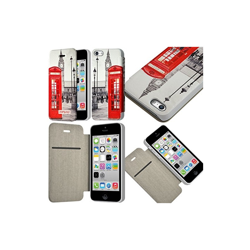 Coque Housse Etui à rabat latéral et porte-carte pour Apple iPhone 5C avec motif KJ03B + Film de Protection