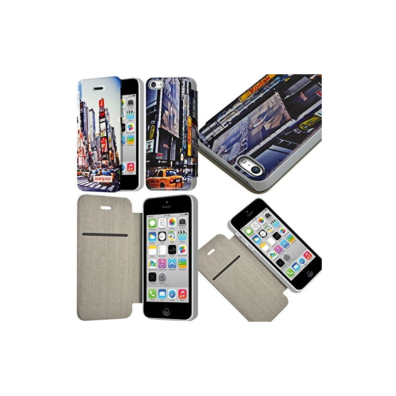 Coque Housse Etui à rabat latéral et porte-carte pour Apple iPhone 5C avec motif KJ26B + Film de Protection