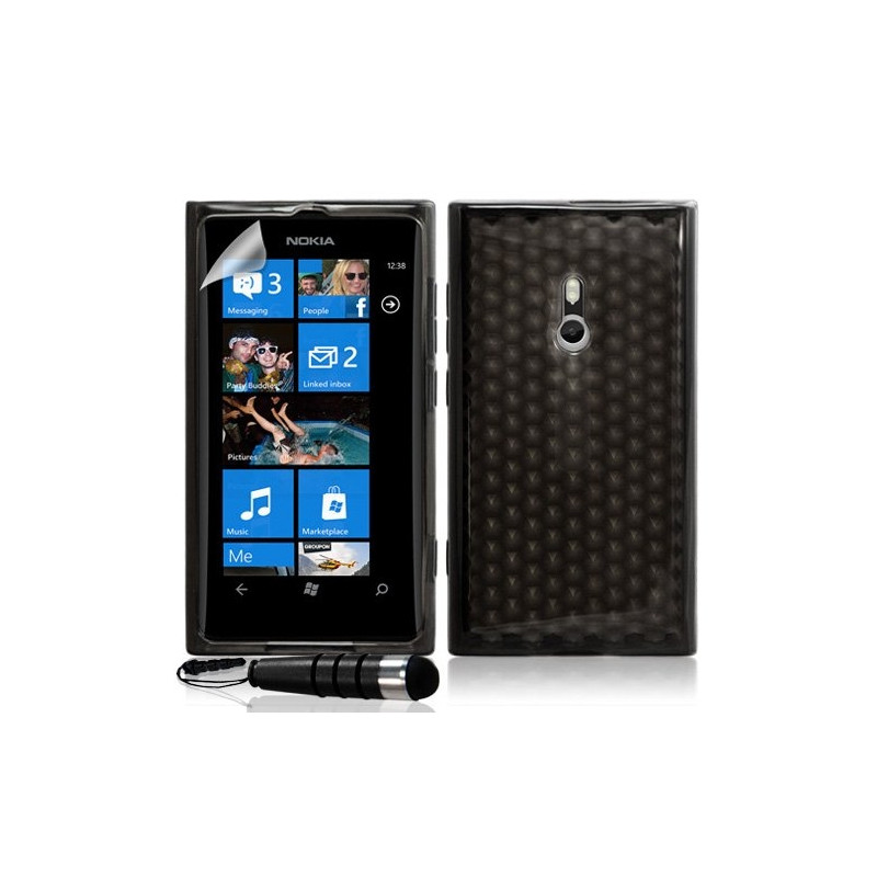 Housse étui coque gel pour Nokia Lumia 800 motif diamant couleur noir translucide + Mini stylet + Film protecteur