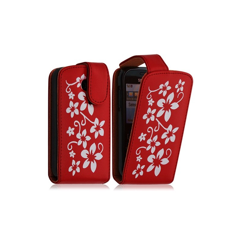 Housse coque étui pour Samsung Chat 335 S3350 motif fleur couleur rouge