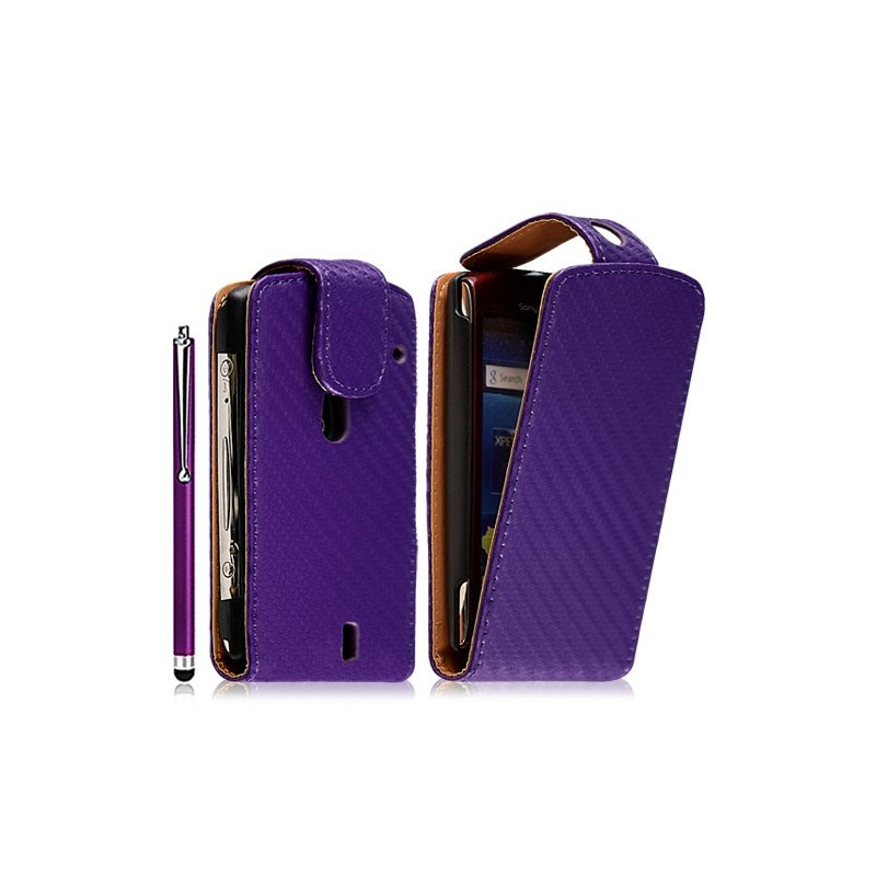 Housse coque étui pour Sony Ericsson Xperia Kyno motif gaufré couleur violet + stylet luxe + film protecteur