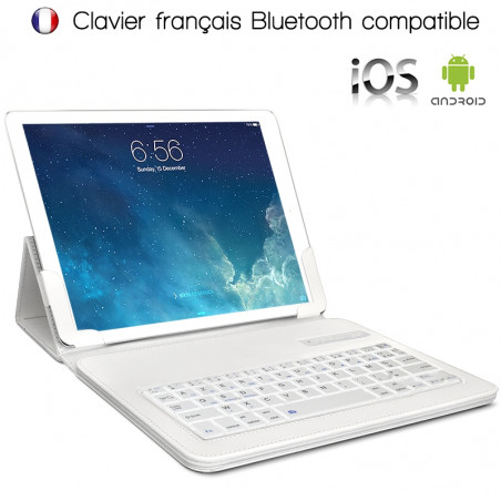Étui de Protection Blanc avec Clavier Bluetooth Azerty Français