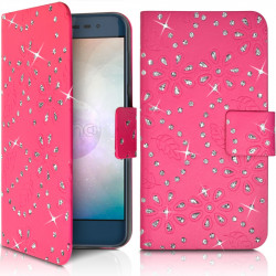 Housse Coque Etui Portefeuille Universel Style Diamant pour Archos 50 Helium 4G Couleur Noir