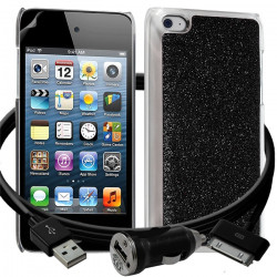 Housse Etui Coque Paillette noir pour Apple iPod Touch 4G + chargeur auto + film