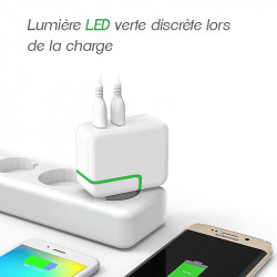 Chargeur Secteur 2 Ports USB Tablette Smartphone Apple, Samsung, Asus, Acer, Logicom, Wiko, LG, Kazam, Yezz