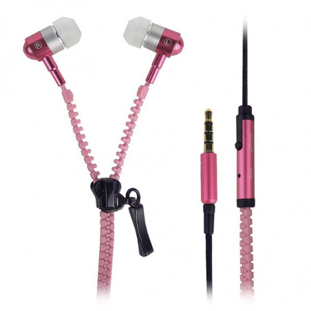 Ecouteurs Filaire Kit Mains Libres Style Zip rose pour HUAWEI Y7 2019
