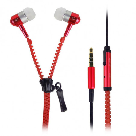 Ecouteurs Filaire Kit Mains Libres Style Zip rouge pour Huawei Y9 (2019)