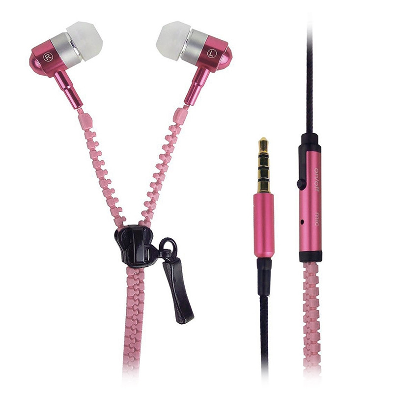 Ecouteurs Filaire Kit Mains Libres Style Zip rose pour Huawei Honor Play