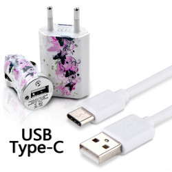 Chargeur Secteur Voiture Câble USB Type C motif HF25 pour Huawei Mate 8