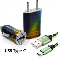 Chargeur Secteur Voiture Câble USB Type C motif CV06 pour Asus Zenfone 3
