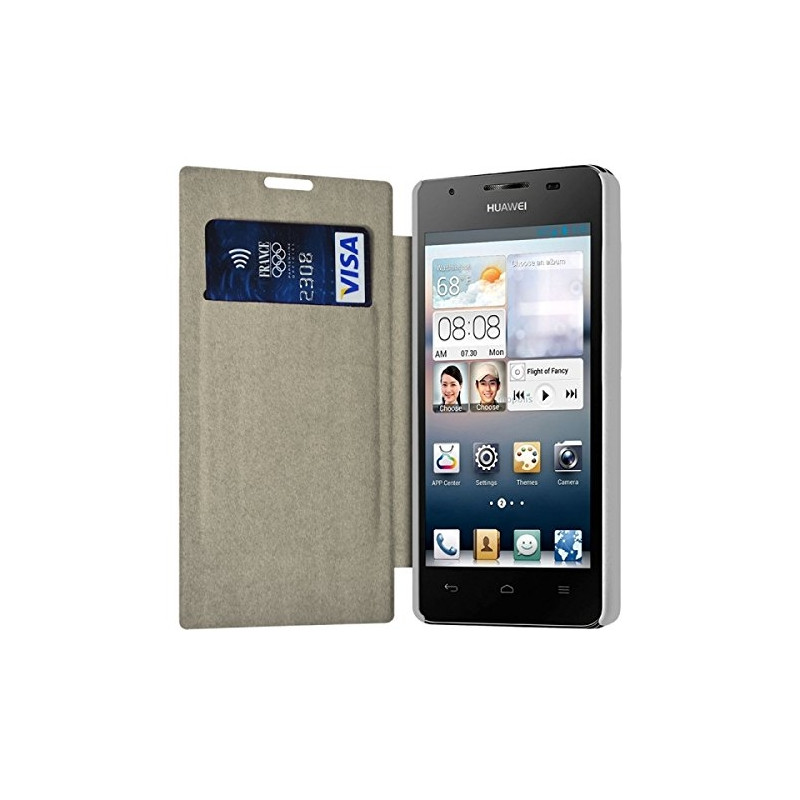 Etui à rabat latéral et porte-carte Blanc pour Huawei Ascend G510 + Film de Protection