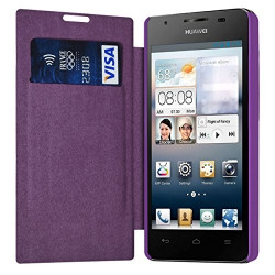 Coque Housse Etui à rabat latéral et porte-carte couleur Violet pour Huawei Ascend G510 + Film de Protection