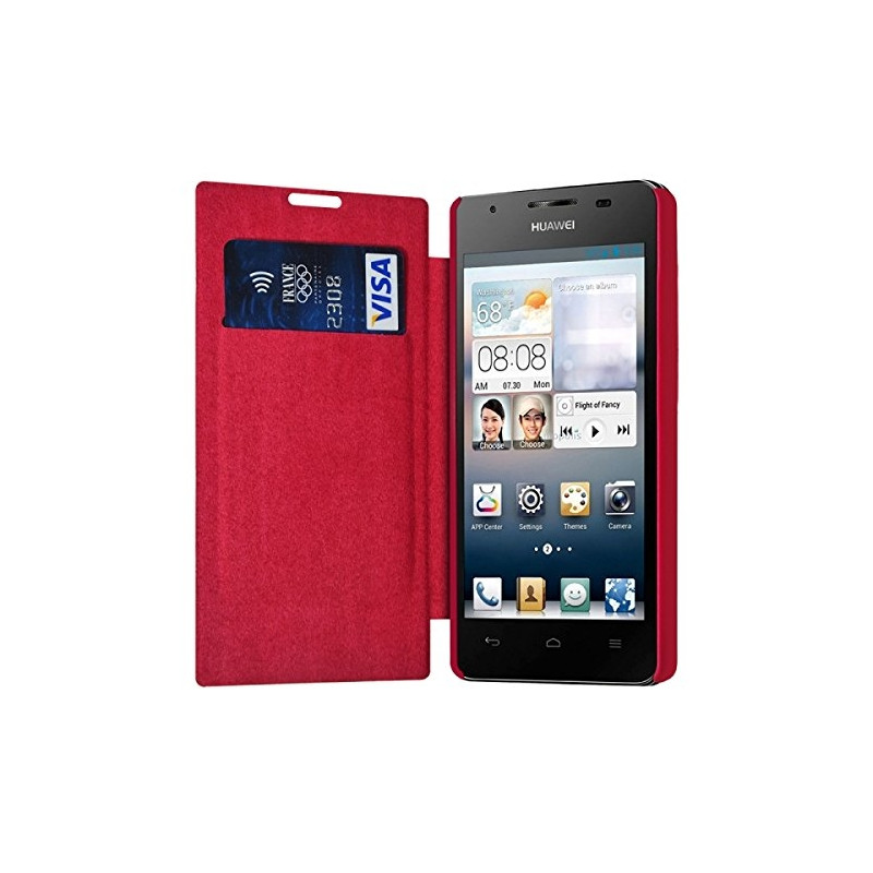 Coque Housse Etui à rabat latéral et porte-carte couleur Rose Fushia pour Huawei Ascend G525 + Film de Protection