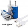 Chargeur Secteur Voiture Câble USB Type C motif HF17 pour ZTE Axon 7