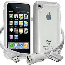 Housse Etui Coque Bumper blanc pour Apple iPhone 3G/3GS + chargeur auto 