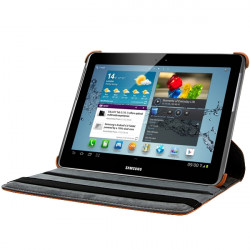 Housse Coque Etui Anneau Style Chrome Pour Samsung Galaxy Tab 2 10.1 P5100 Avec Rotation 360 Degrés Couleur Orange