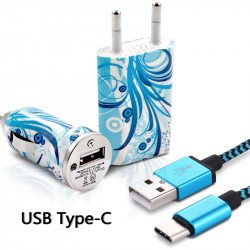 Chargeur Secteur Voiture Câble USB Type C motif HF08 pour Asus Zenfone 3
