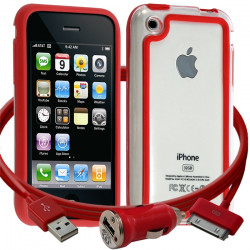 Housse Etui Coque Bumper rouge pour Apple iPhone 3G/3GS + chargeur auto 