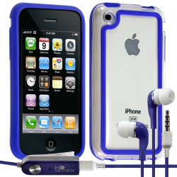 Housse Etui Coque Bumper bleu pour Apple iPhone 3G/3GS + kit piéton
