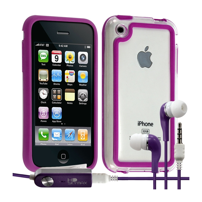 Housse Etui Coque Bumper rose fushia pour Apple iPhone 3G/3GS + kit piéton