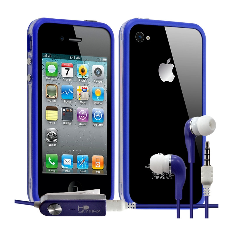 Housse Etui Coque Bumper bleu pour Apple iPhone 4/4S + kit piéton
