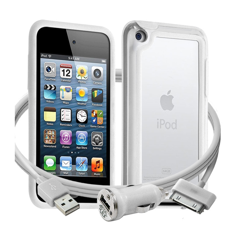 Housse Etui Coque Bumper blanc pour Apple iPod Touch 4G + chargeur auto 