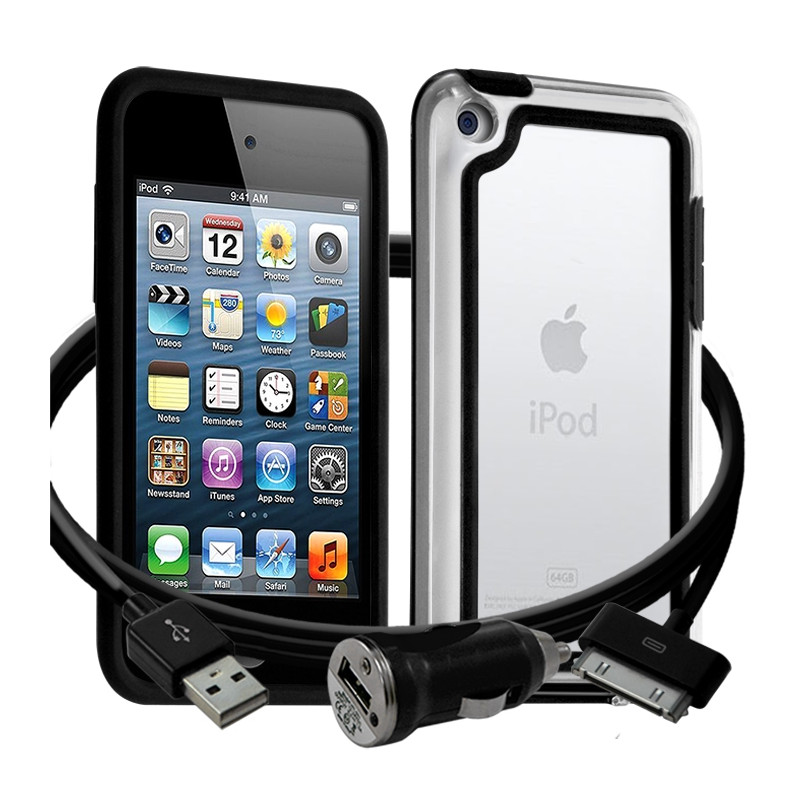 Housse Etui Coque Bumper noir pour Apple iPod Touch 4G + chargeur auto 