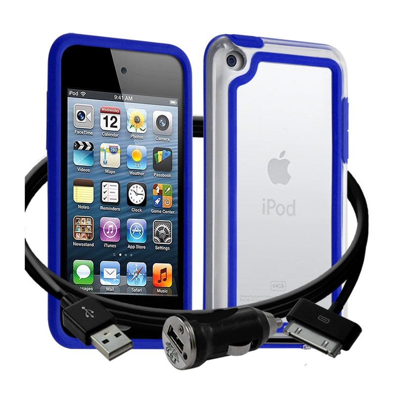 Housse Etui Coque Bumper bleu pour Apple iPod Touch 4G + chargeur auto 