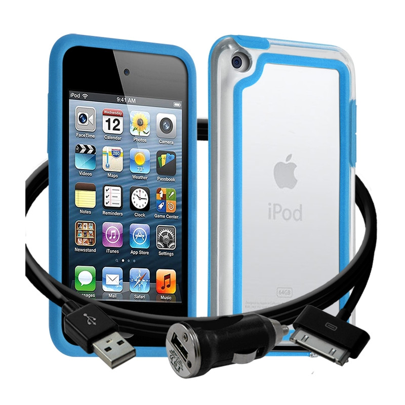 Housse Etui Coque Bumper bleu clair pour Apple iPod Touch 4G + chargeur auto 