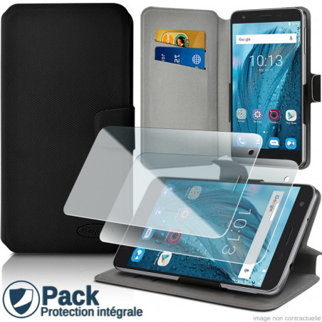 Pack Étui Porte-Carte (S-Noir) + 2 Verres Flexibles pour Altice S42